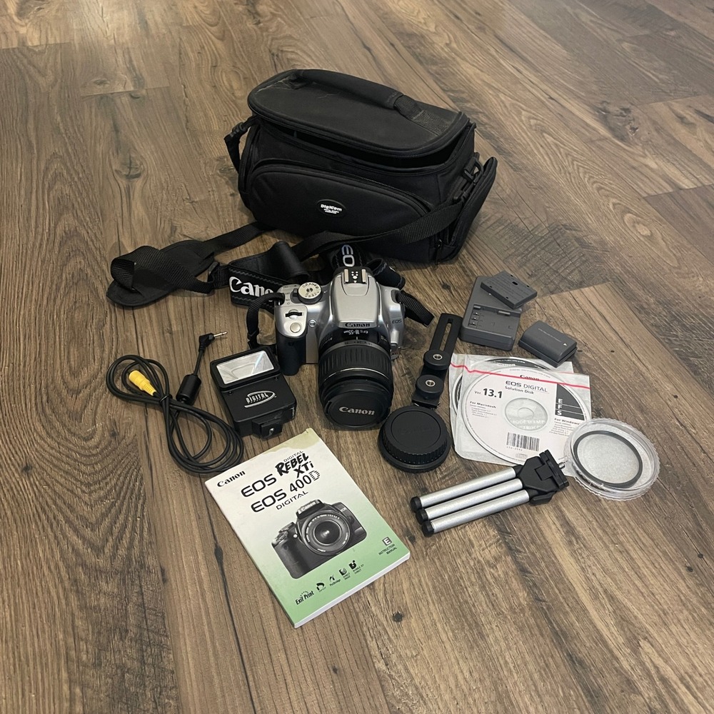 Canon EOS Rebel XTi 400D Digital SLR Camera Silver 18-55mm Lens Bundle Kit